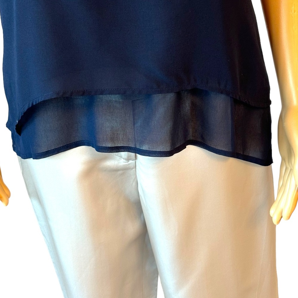 White House Black Market Navy Blue White Layered Asymmetrical Top - Picture 4 of 10